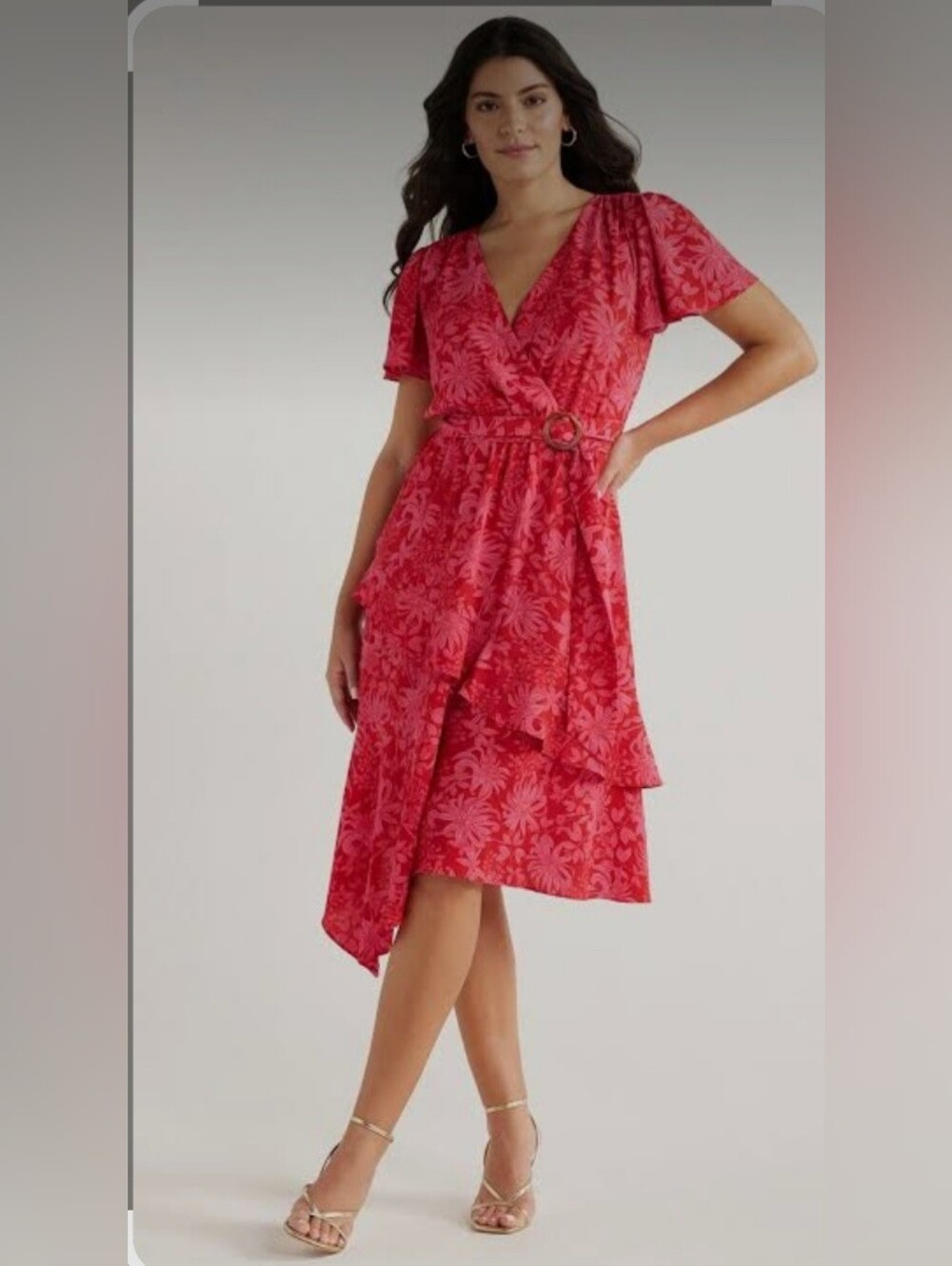 Sofia Vergara Asymmetrical Faux Wrap Midi Dress